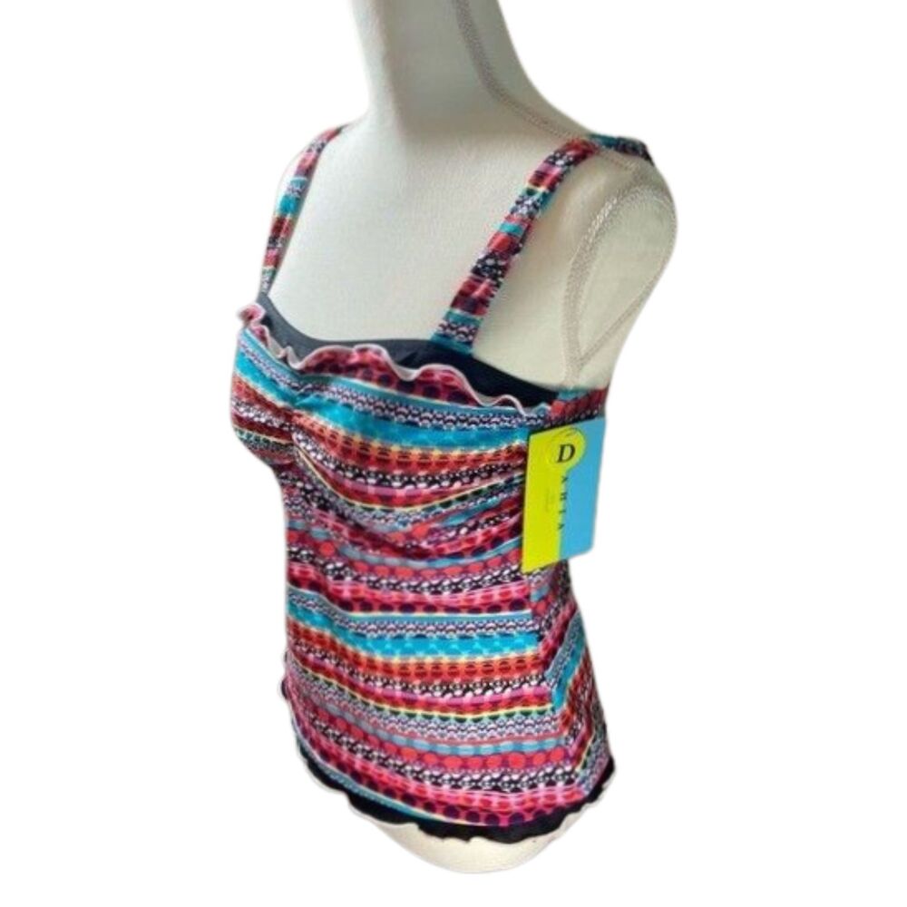 NWT Bahia by Christina Adjustable Swim Top Size L D Cup Jigsaw Print